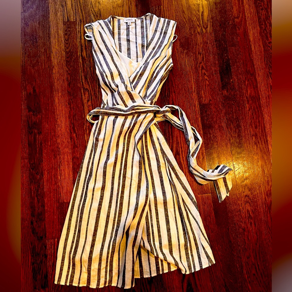Ivory and white linen wrap dress with slip